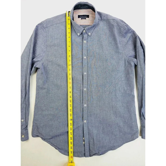 Zara Man Slim Fit Size 2XL Men's Blue Oxford Style Button Down Long Sleeve Shirt - Picture 8 of 9